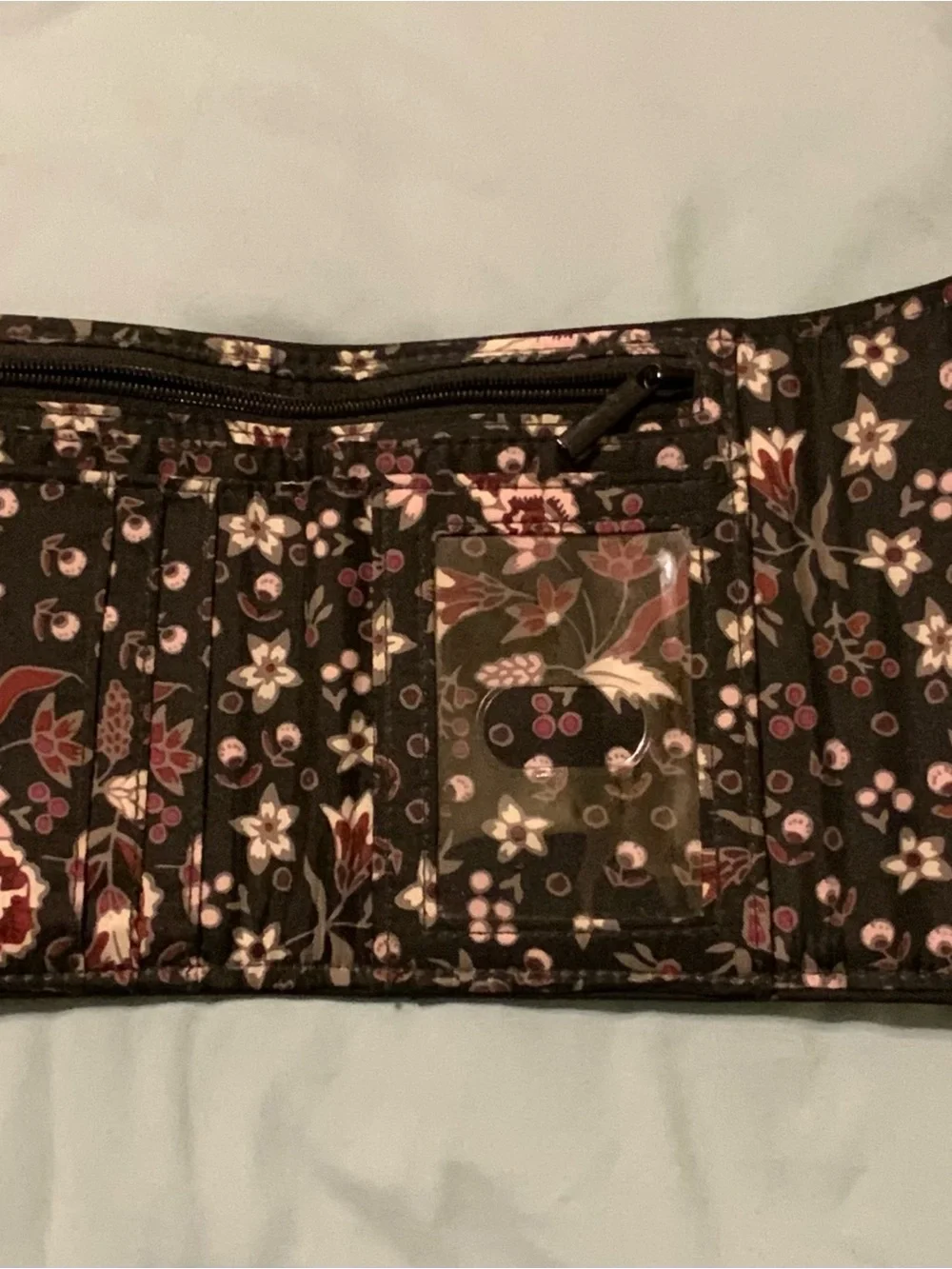 Vera Bradley Cotton Quilted Trifold Wallet Black floral